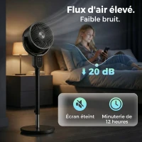 HOMCOM Ventilateur sur pied silencieux 20 dB, oscillation 70°+90°, 8 vitesses, télécommande, minuterie 12H, hauteur réglable(m-5)