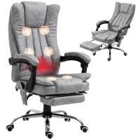 Vinsetto Silla de Oficina con 6 Puntos de Masaje Ajustable con Función de Calefacción Reposapiés Retráctil y Control Remoto Gris(m-10)