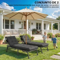 Outsunny Conjunto de 2 Almofadas para Espreguiçadeiras 180x55 cm Almofadas para Cadeiras de Jardim Espessas UPF30+ com 4 Tiras Cinzento Escuro(m-8)
