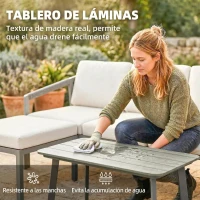 Outsunny Conjunto de Jardín Exterior de 3 Piezas con Sofá de 3 Plazas Reposapiés Mesa de Centro y Cojines Marrón y Beige(m-6)