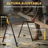 HOMCOM Set de 2 Caballetes para Sierra Plegables Altura Ajustable para Madera 2x4 con Asa Ganchos Soporta hasta 500 kg Negro(m-5)