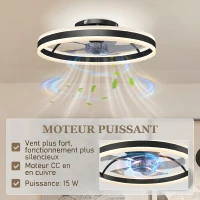 HOMCOM Ventilateur de plafond avec lumière et télécommande, plafonnier ventilateur 50 cm avec 6 vitesses, noir(m-7)