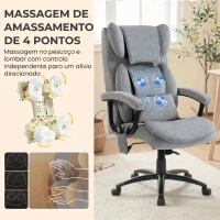 HOMCOM Cadeira de Escritório com Massagem de Amassamento em 4 Pontos Encosto Alto Altura Ajustável Assento Amplo Almofada Lombar Cinzento(m-4)