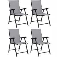 Outsunny Folding Garden Chairs Set of 4, Foldable Garden Dining Chairs with High Back, Armrests, Texteline Seat, Light Grey(m-1)