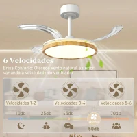 HOMCOM Ventoinha de Teto com Luz LED 80 W Motor DC Reversível Controlo Remoto 6 Velocidades Temporizador Ø95 cm Branco e Madeira(m-5)