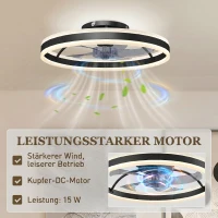 HOMCOM Deckenventilator mit Licht und Fernbedienung, LED-Deckenventilator mit 3 Farbtemperaturen, 6 Geschwindigkeiten, 50 cm(m-7)