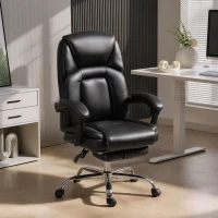 HOMCOM Scaun de birou rabatabil cu suport pentru picioare retractabil, din piele PU, capacitate de 120 kg, negru(m-2)