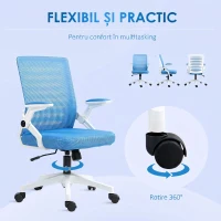 Vinsetto Scaun ergonomic pivotant, reglabil pe înălțime, cu brațe, 54x54x89-99 cm, alb și albastru(m-7)