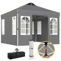 Outsunny Tenda Dobrável 3x3 m Pop-up com UPF50+, 4 Laterais Removíveis, Altura Ajustável e Bolsa de Transporte - Cinzento Escuro(m-11)