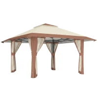 Outsunny 4 x 4 m Garten-Pavillon, Gartenzelt mit Netzwänden, UPF50+ Schutz, Höhenverstellbares Partyzelt, Beige(m-1)