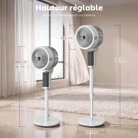 HOMCOM Ventilateur sur pied silencieux 20 dB pour chambre, ventilateur avec oscillation à 90°, 8 vitesses et lumière LED, blanc(m-3)