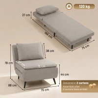 HOMCOM Poltrona Convertibile Singola, Poltrona-Letto Clic-Clac 3-in-1 con Schienale Regolabile, Cuscino e Seduta Ampia, Marrone Chiaro(m-3)