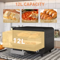 HOMCOM Small Toaster Oven, 12L Multifunction Mini Countertop Oven with Glass Door, Adjustable Temperature and Timer, Black(m-4)
