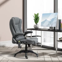 Vinsetto Fauteuil de bureau massant et chauffant, chaise de bureau, chaise ergonomique avec hauteur réglable, dossier inclinable et télécommande filaire, pivotant à 360° tissu en polyester gris chiné(m-10)