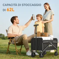 Outsunny Carrello da Giardino Pieghevole da 41L con Maniglia Regolabile, in Metallo e Tessuto Oxford, 64x40x60-84 cm, Nero(m-4)