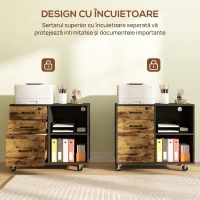 HOMCOM Dulap pentru imprimantă cu 3 sertare, 2 rafturi deschise și orificiu pentru cabluri, din MDF, 80x40x65,5 cm, maro și negru(m-6)