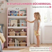AIYAPLAY Kinderbücherregal mit 4 Etagen, Wandmontiertes Bücherregal für Kinderzimmer, Spielzimmer, Wohnzimmer, Rosa(m-4)