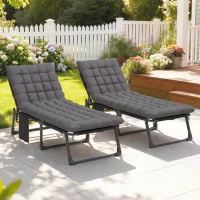 Outsunny Set de 2 Tumbonas Plegables con Reposacabezas Cojines Bolsillo Lateral y Respaldo Reclinable 5 Posiciones Gris Oscuro(m-9)