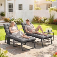 Outsunny Set de 2 Tumbonas Plegables con Reposacabezas Cojines Bolsillo Lateral y Respaldo Reclinable 5 Posiciones Gris Oscuro(m-2)