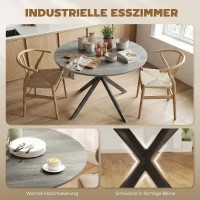 HOMCOM Runder Esstisch für 4 Personen, Küchentisch im Industriestil mit Stahlbeinen, für Esszimmer, Küche, Grau(m-4)