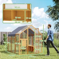 PawHut Hühnerstall 3,07㎡ Freilaufgehege Holz mit wasserdichtem Tuch, Sicherheitsschloss, für 6-8 Hühner 1,7 x 1,8 x 1,8 m(m-3)