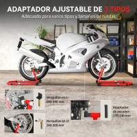 HOMCOM Soporte de Rueda Delantera y Trasera Motocicleta Convertible Carga 390 kg con Adaptadores de Horquillas en U y L Ruedas(m-6)