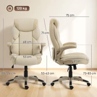HOMCOM Cadeira de Escritório com Massagem Vibratória de 4 Pontos Aquecimento Lombar Apoios de Braços Rebatíveis Encosto Alto Altura Ajustável Creme(m-3)