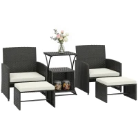 Outsunny 6 Piece Rattan Garden Furniture, Space-Saving Patio Furniture Set with Nesting Tables, Chairs, Stools, Cushions, Black(m-10)