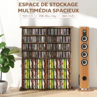 HOMCOM Rangements pour CD et DVD avec 16 compartiments et 12 étagères réglables capacité max. 720 CD/396 DVD et Blu-ray marron(m-4)