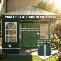 Outsunny Tenda Dobrável 3x3 m Pop-up com UPF50+ 4 Laterais Removíveis Altura Ajustável e Bolsa de Transporte Verde(m-8)