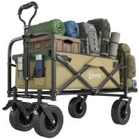 Outsunny Bollerwagen, faltbar, 110 L, bis 100 kg, Teleskopgriff, Stahlrahmen, 94 x 57 x 77-100 cm, Khaki(m-11)