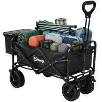 Outsunny Carro Plegable con Bolsa Térmica Desmontable Longitud y Ángulo del Mango Ajustables y Bolsa de Transporte Negro(m-10)