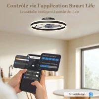 HOMCOM Ventilateur de plafond avec lumière et télécommande, plafonnier ventilateur 50 cm avec 6 vitesses, noir(m-4)