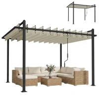 Outsunny Pérgola de Jardim 3x3,8 m com Toldo Corrediço Ajustável a 90° Manivela, Estrutura de Alumínio e Aço UPF50+ Bege(m-10)
