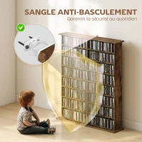 HOMCOM Rangements pour CD et DVD avec 16 compartiments et 12 étagères réglables capacité max. 720 CD/396 DVD et Blu-ray marron(m-6)