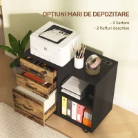 HOMCOM Dulap pentru imprimantă cu 3 sertare, 2 rafturi deschise și orificiu pentru cabluri, din MDF, 80x40x65,5 cm, maro și negru(m-7)