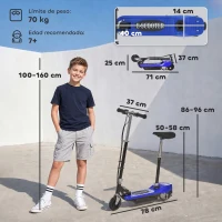 HOMCOM Patinete Eléctrico para Niños Scooter Eléctrico Plegable 120W con Manillar Ajustable Velocidad 10 km/h 78x37x99 cm Azul(m-3)
