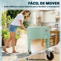 Outsunny Carro de Bebidas Refrigerado 56L com Rodas Abre-garrafas Coletor de Tampas e Alça para Jardim e Festas 75x35x78 cm Verde Claro(m-8)