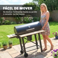 Outsunny Barbacoa de Carbón Portátil Móvil con Estantes Plegables Termómetro Tapa Ventilaciones Ajustables 109x71x98 cm Negro(m-9)