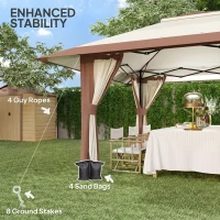 Outsunny 4 x 4 m Garten-Pavillon, Gartenzelt mit Netzwänden, UPF50+ Schutz, Höhenverstellbares Partyzelt, Beige(m-8)