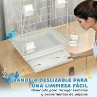 PawHut Jaula para Pájaros de Acero con Comederos Perchas Columpio y Bandeja Extraíble 50,5x41x104 cm Blanco(m-5)