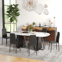 HOMCOM Conjunto de 6 Cadeiras de Sala de Jantar Estofadas em Couro Sintético com Encosto Alto e Pés de Aço 41x50x97cm Preto(m-8)