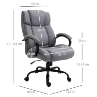 Vinsetto Bürostuhl, Ergonomischer Chefsessel bis 220 kg belastbar, Gepolsterter Schreibtischstuhl mit Armlehne, breit Sitz, Höhenverstellbarer Drehstuhl mit Wippfunktion, Leinenoptik, Hellgrau(m-3)