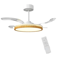 HOMCOM Ventoinha de Teto com Luz LED 80 W Motor DC Reversível Controlo Remoto 6 Velocidades Temporizador Ø95 cm Branco e Madeira(m-11)
