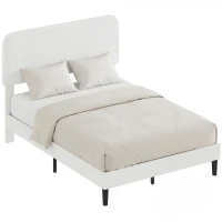 HOMCOM Estrutura de Cama Dupla com Cabeceira Ajustável em Altura Estofada em Tecido Macio com Ripas de Madeira Branco(m-10)
