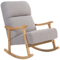 HOMCOM Silla Mecedora de Borreguito con Patas y Reposabrazos de Madera de Caucho Mecedora Carga 120 kg Gris Claro(m-11)
