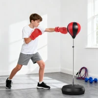 HOMCOM Saco de Boxeo de Pie Punching Ball con Altura Ajustable de 4 Niveles en 126-144 cm Base Rellenable de Agua o Arena Guantes y Inflador para Adolescentes Rojo y Negro(m-9)