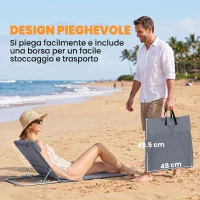 Outsunny Set 2 Sdraio da Spiaggia con Schienale Regolabile su 5 Livelli, Poggiatesta e Borsa da Viaggio, Lettini Spiaggia Pieghevoli Portatili in Acciaio e PE, 134x48x33-43 cm, Grigio(m-7)