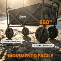 Outsunny Carrello da Giardino 110L con Maniglia Telescopica e Tettuccio in Acciaio e Tessuto Oxford, Nero(m-7)