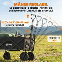 Outsunny Cărucior de Grădină 110L cu Mâner Telescopic și Acoperiș din Oțel și Țesătură Oxford, Negru(m-5)